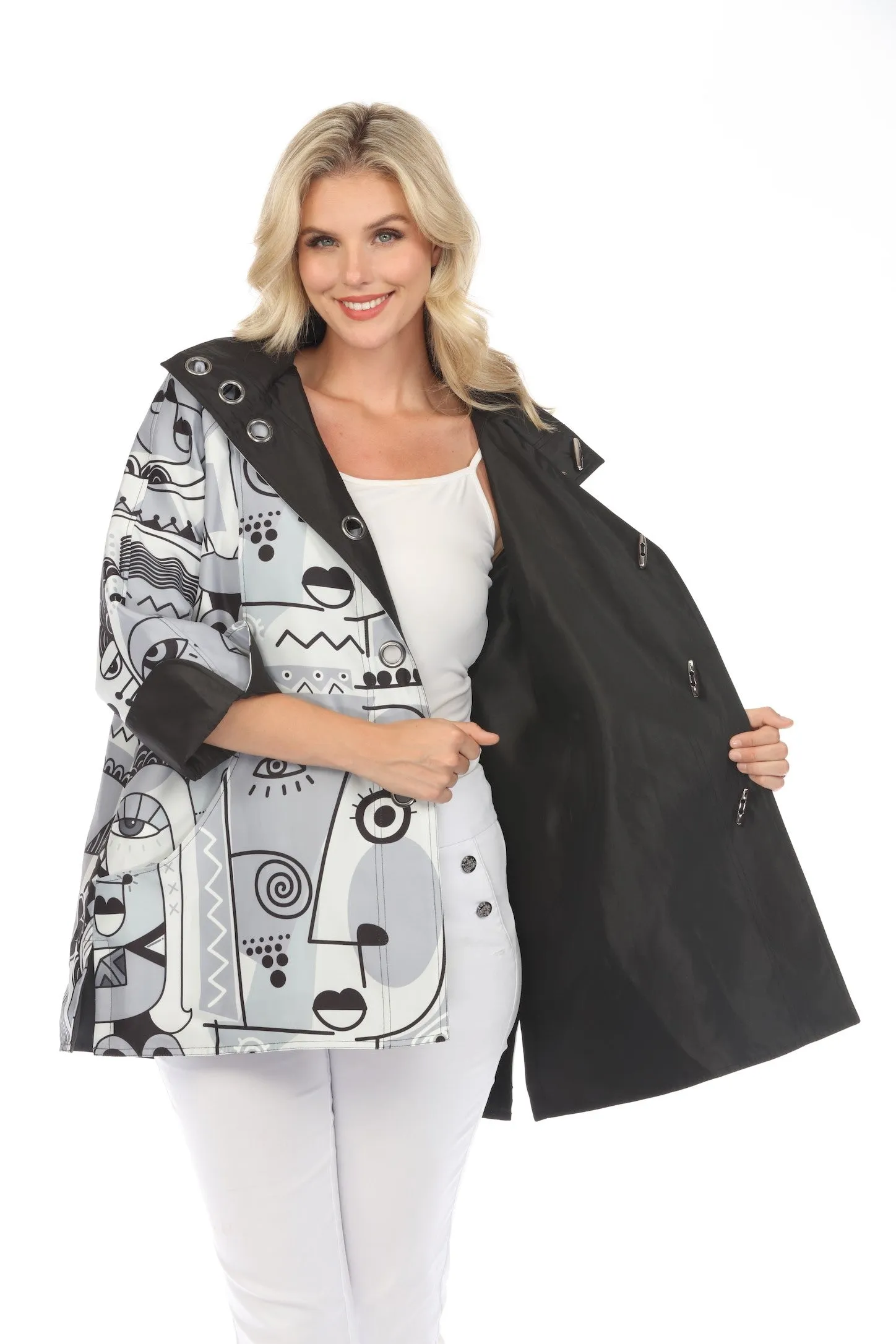 Abstract Print Reversible Rain Coat