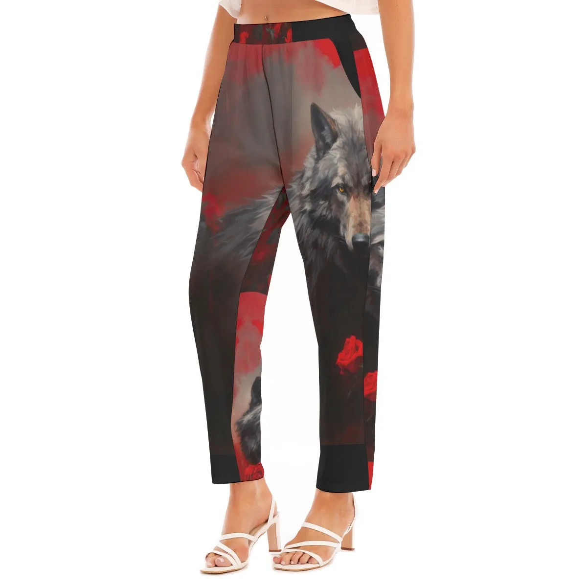 All-Over Print Women's Loose Straight-leg Pants wolf mom