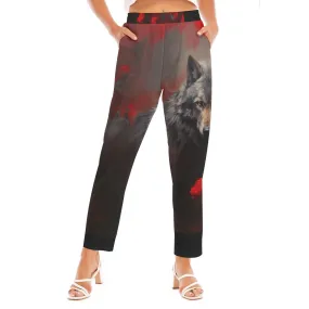 All-Over Print Women's Loose Straight-leg Pants wolf mom