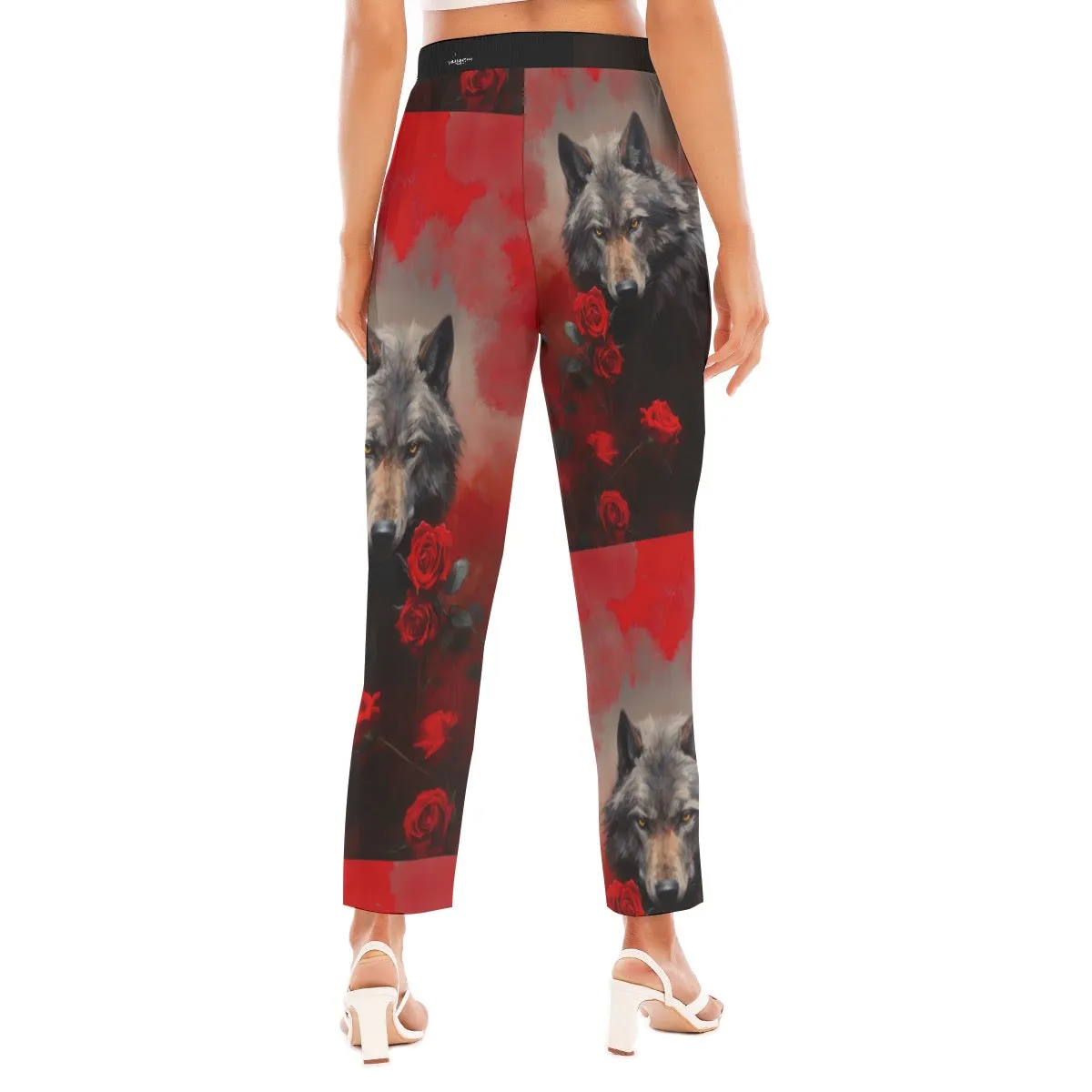 All-Over Print Women's Loose Straight-leg Pants wolf mom