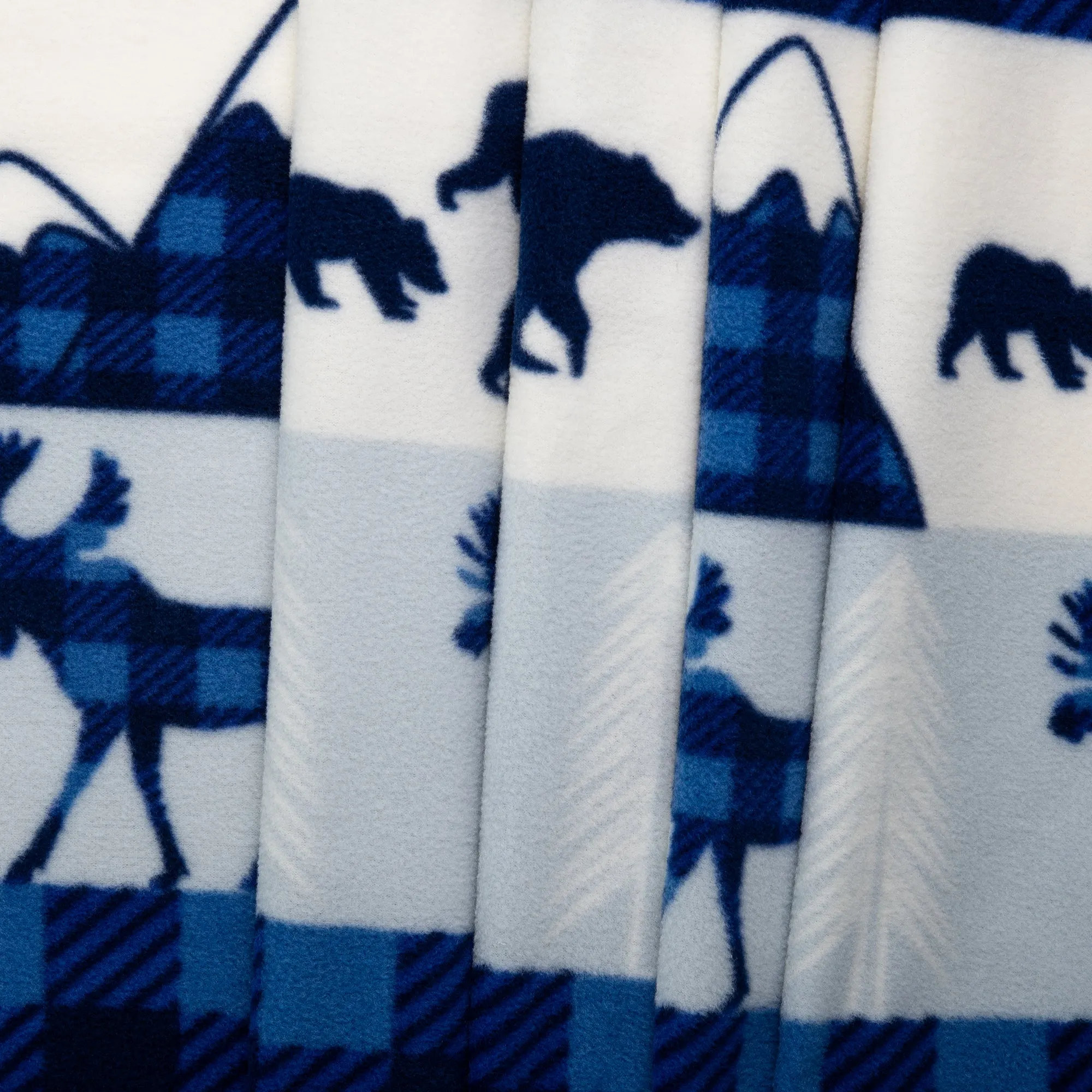 Anti Pill Fleece Print - SLIPPY - Deer / Buffalo - Blue