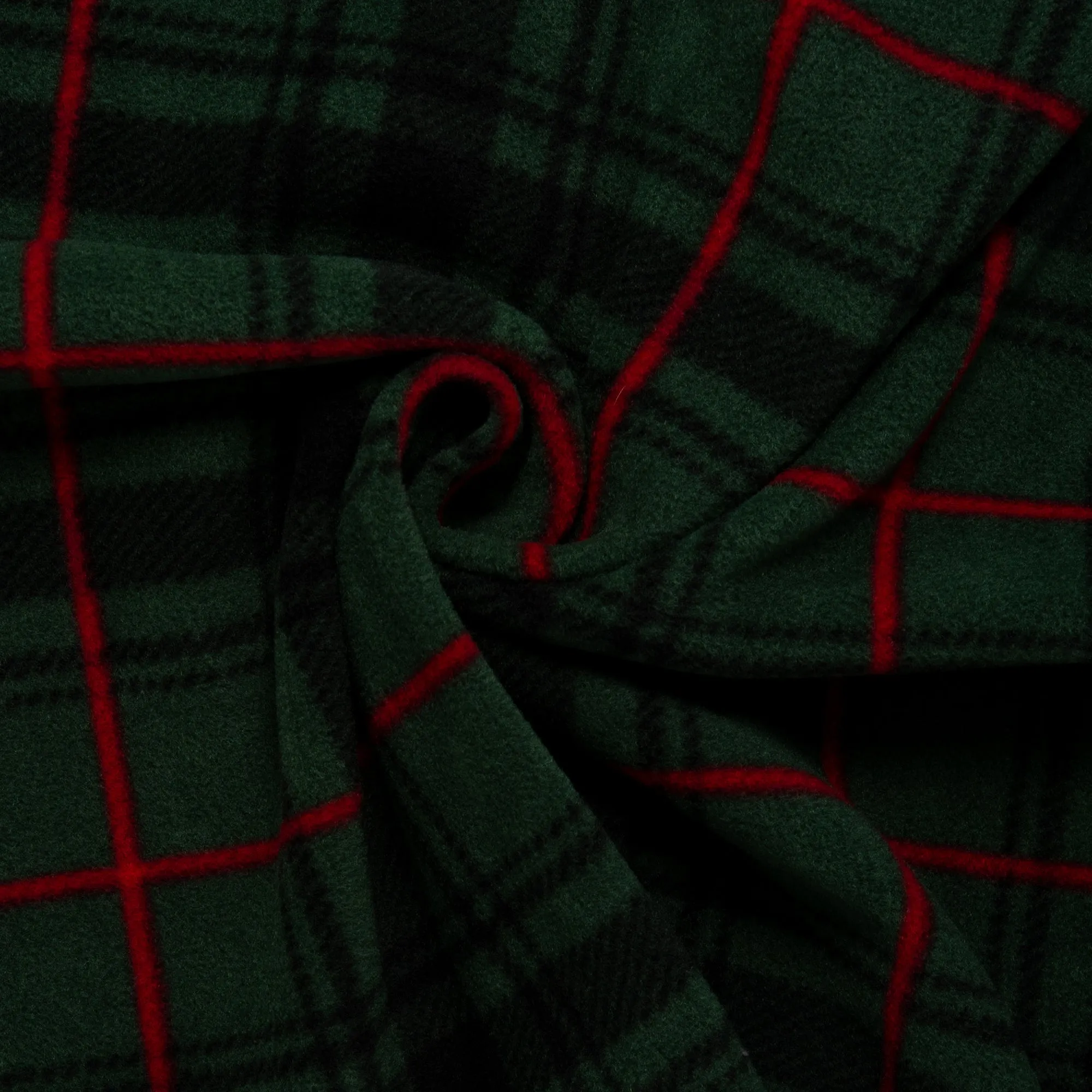 Anti Pill Fleece Print - SLIPPY - Plaids - Army green