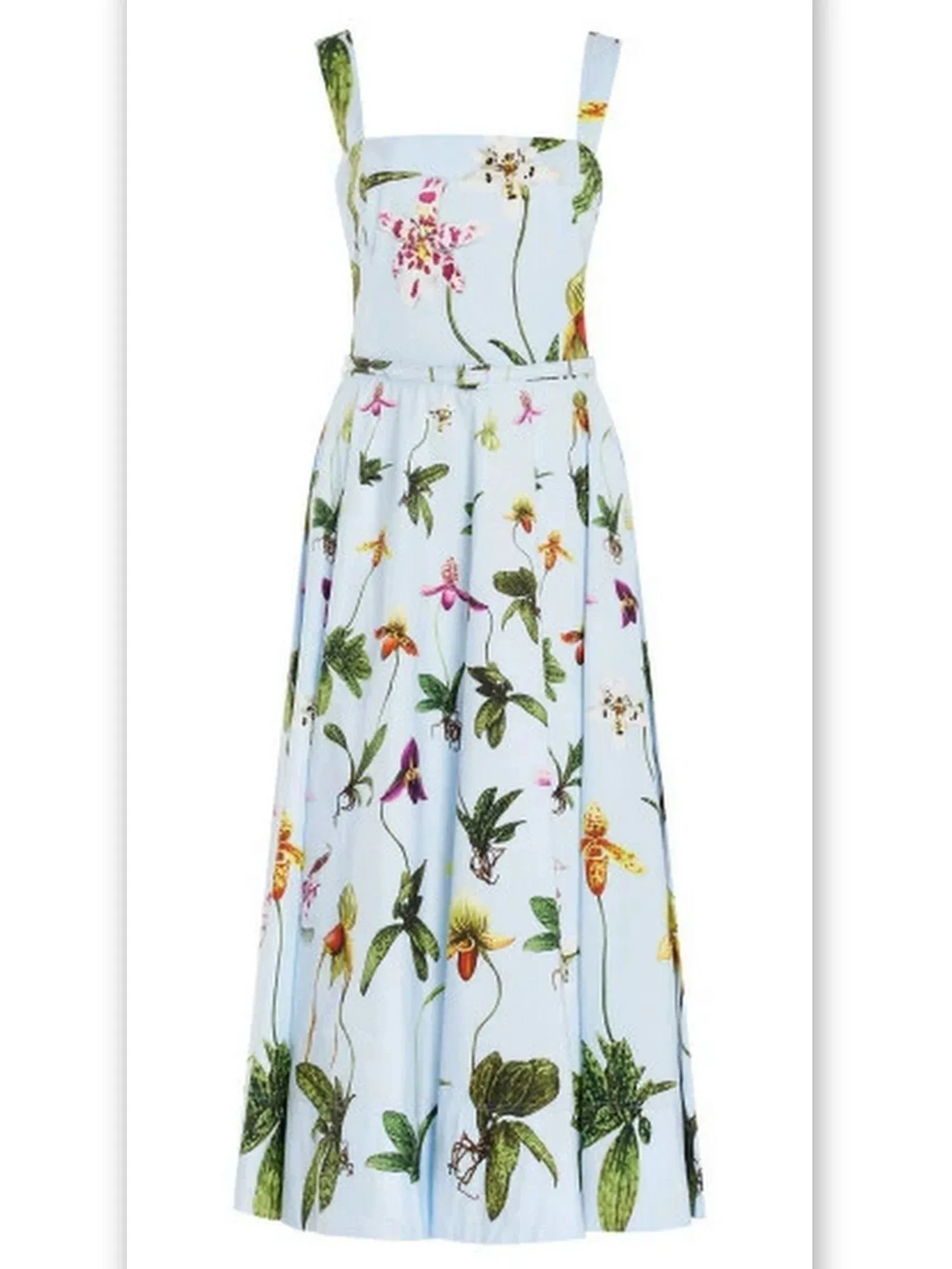 Belted Orchid Printed Light Blue Sundress