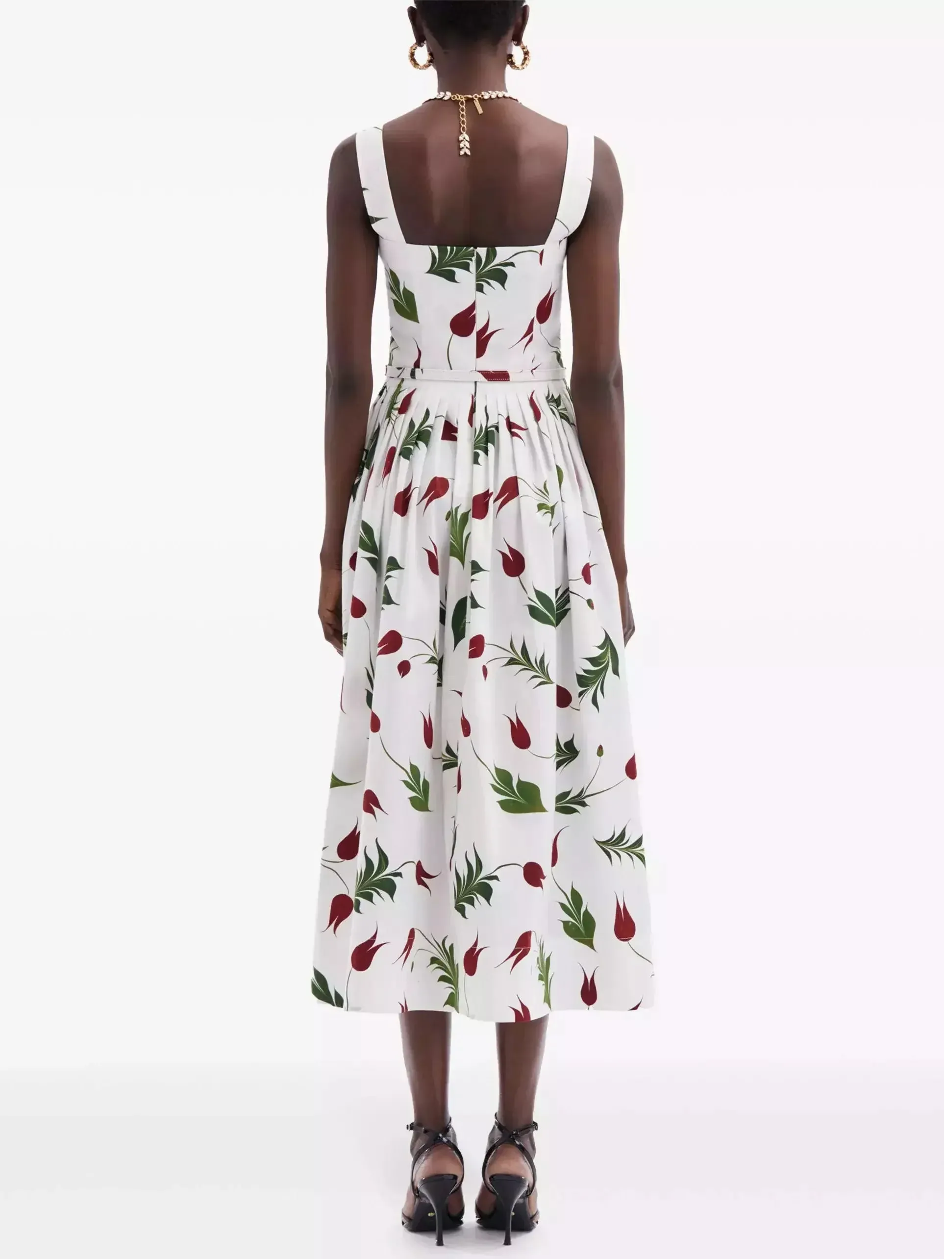 Belted Tulip Printed White Sundress