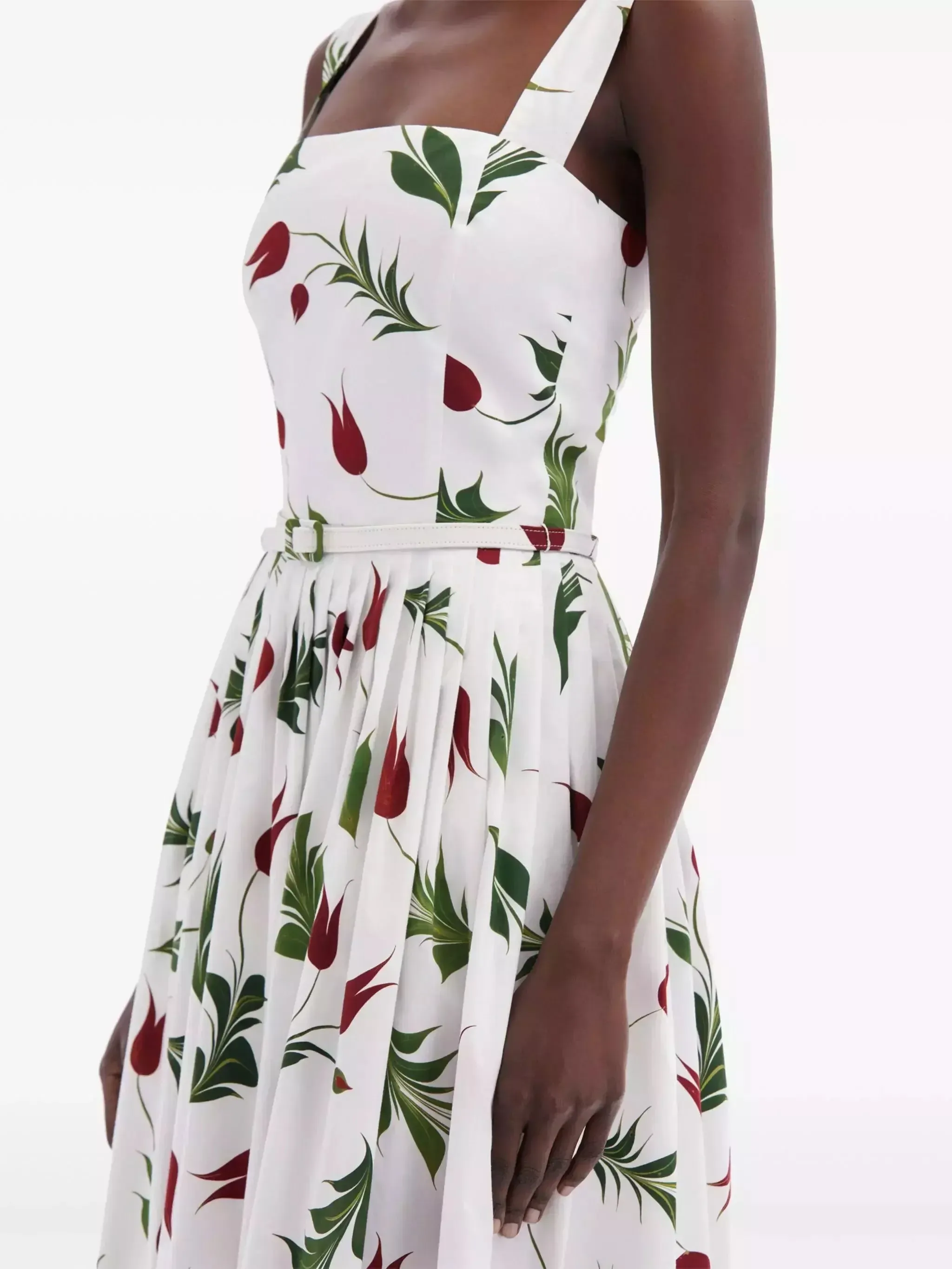 Belted Tulip Printed White Sundress