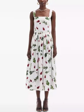 Belted Tulip Printed White Sundress