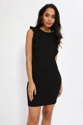 Black Frill Mini Bodycon Dress