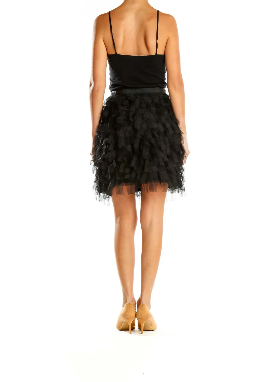 Black Ruffled Tulle Mini Skirt