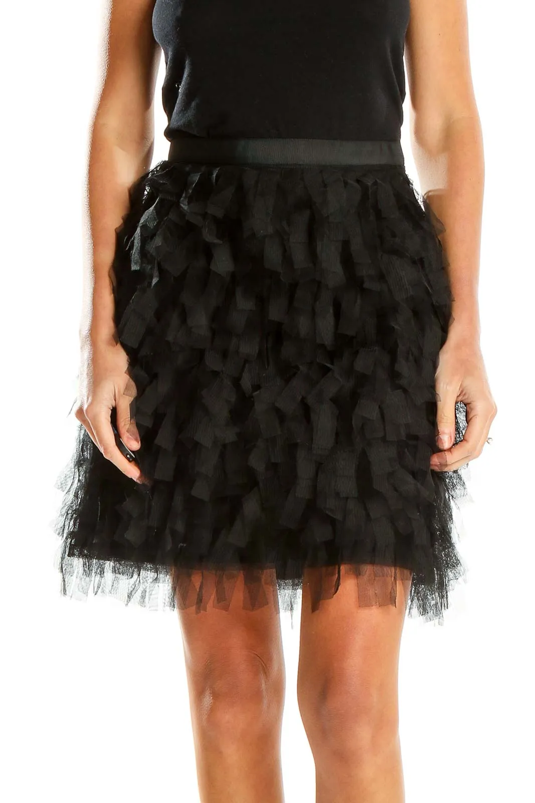 Black Ruffled Tulle Mini Skirt