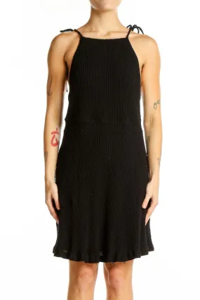 Black Textured Tie-Strap Sundress