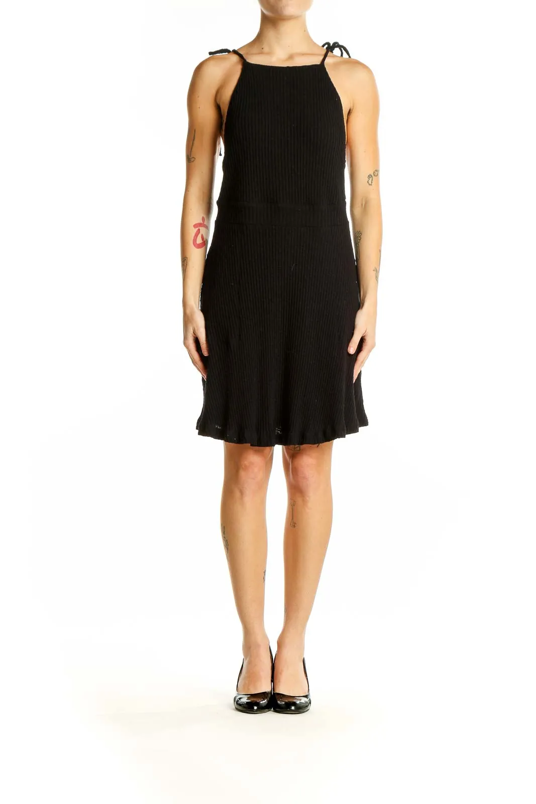 Black Textured Tie-Strap Sundress