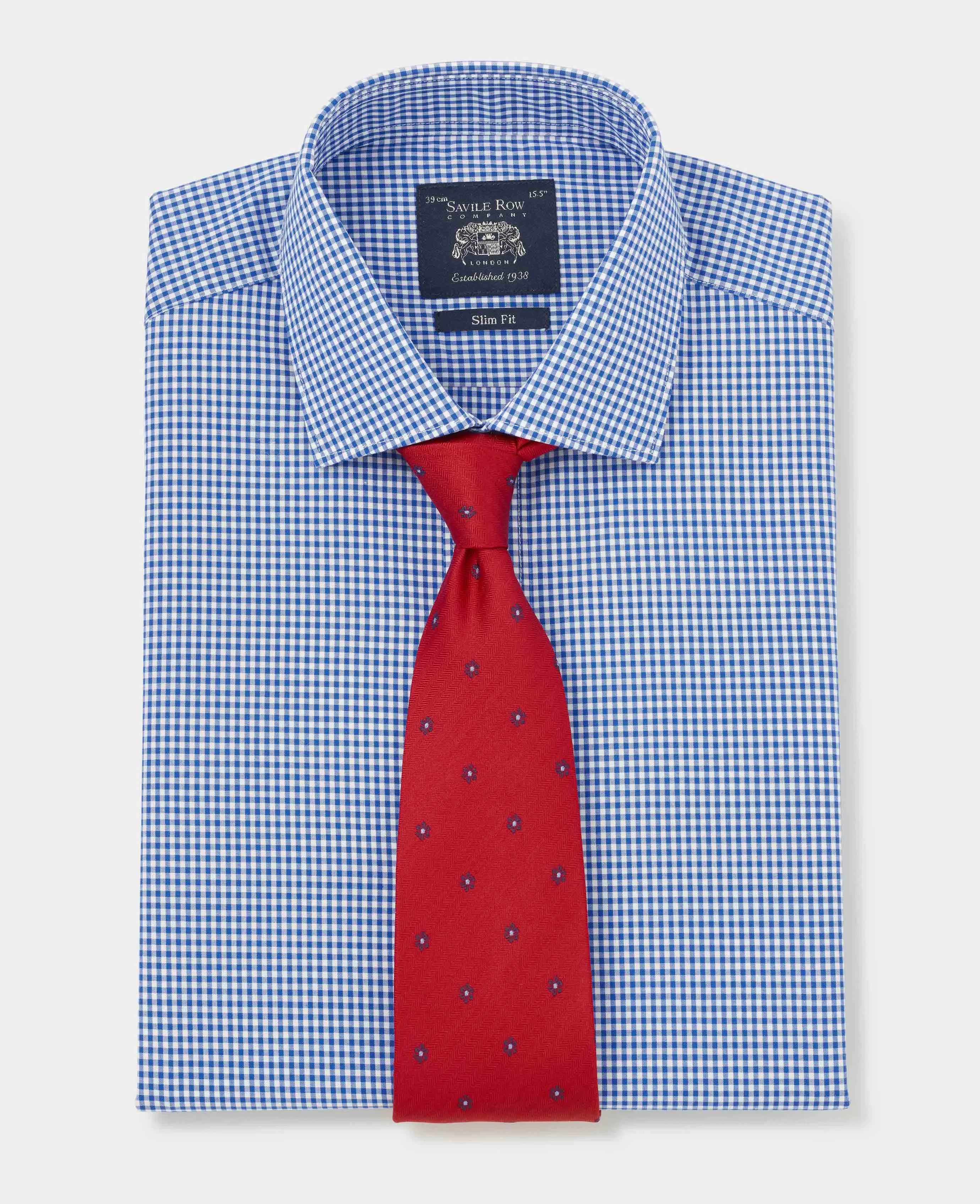 Blue Poplin Slim Fit Gingham Formal Shirt - Single Cuff