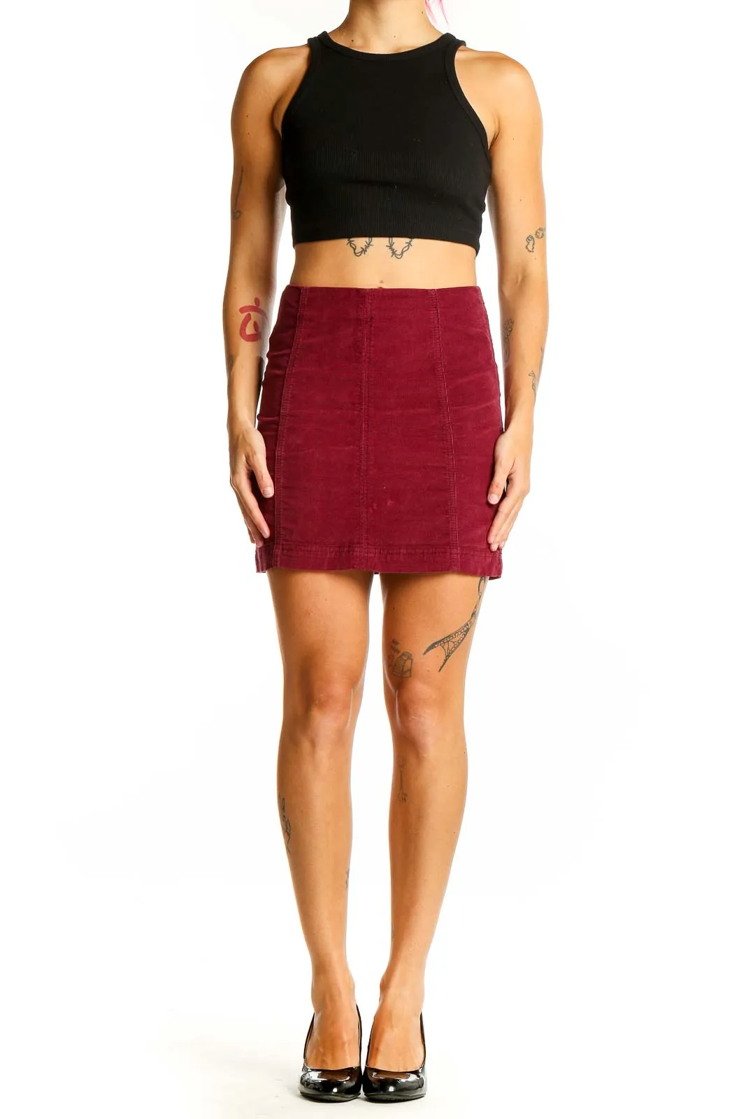 Burgundy Corduroy Mini Skirt