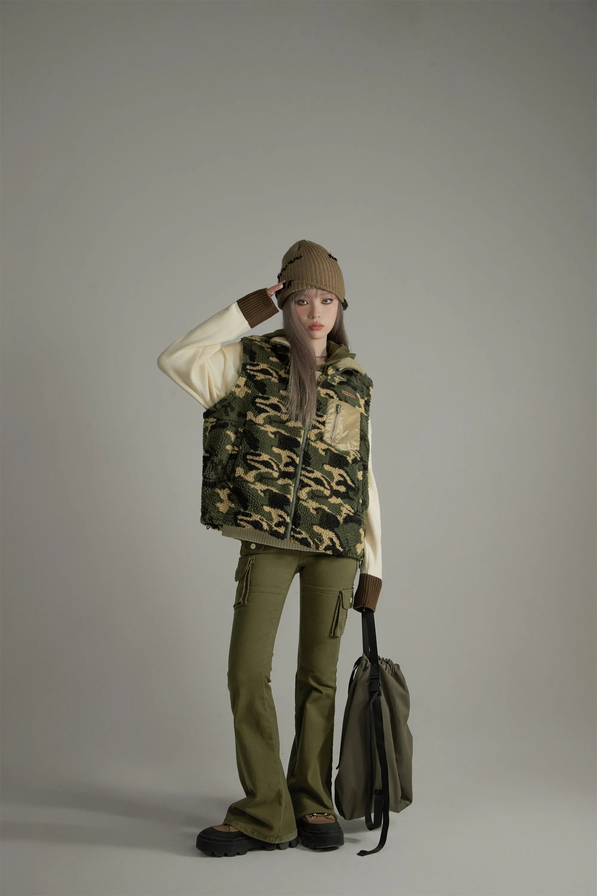 Camouflage Fleece Zip-Up Vest Jacket