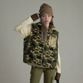 Camouflage Fleece Zip-Up Vest Jacket