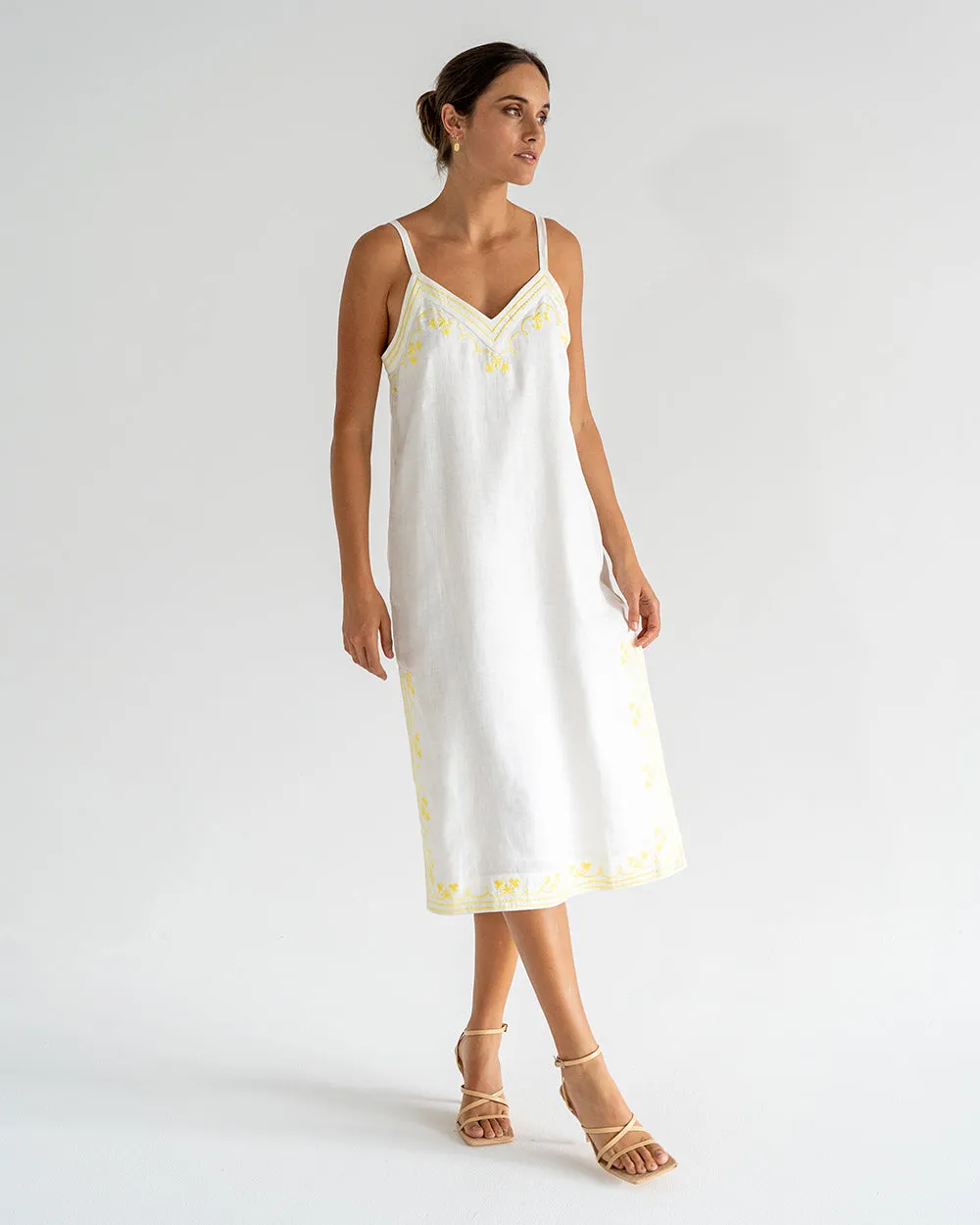 Christina Sundress - Neon Yellow Embroidery