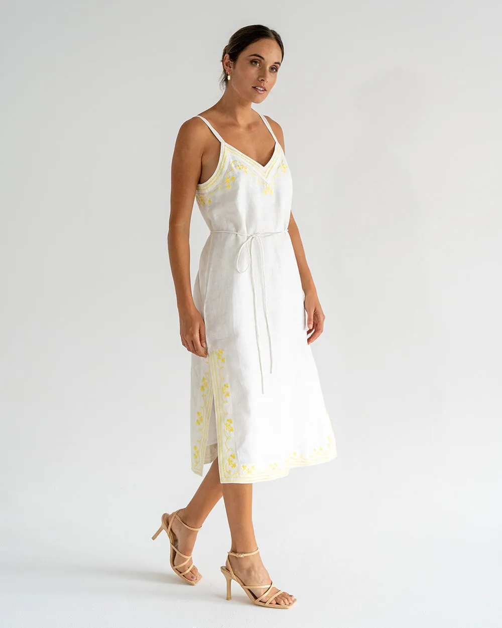 Christina Sundress - Neon Yellow Embroidery