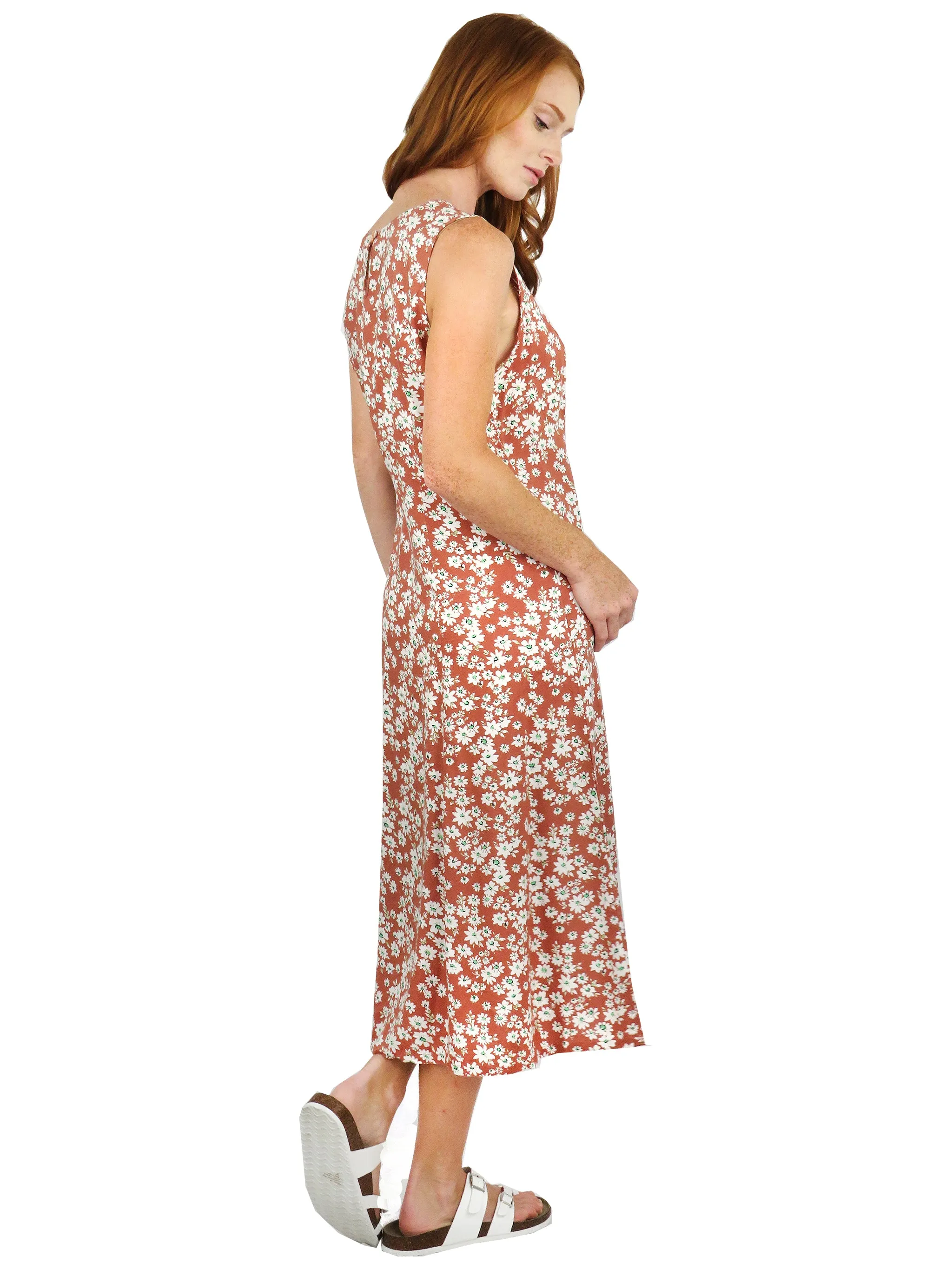 Cinnamon Floral A-line Rayon Dress