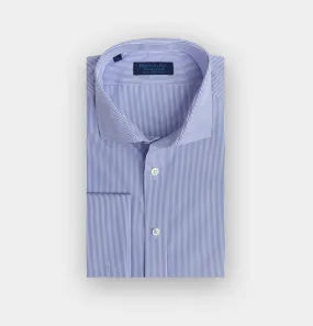 Contemporary Fit, Cutaway Collar, Double Cuff Blue Fine Bengal Stripe