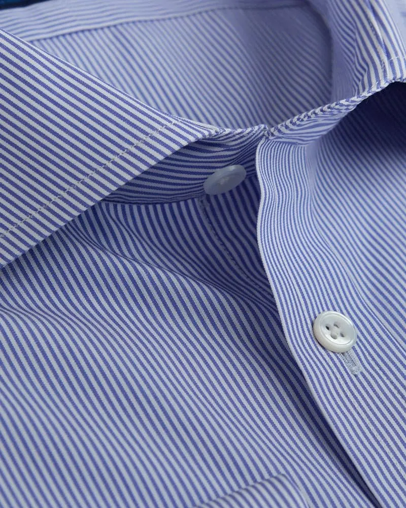 Contemporary Fit, Cutaway Collar, Double Cuff Blue Fine Bengal Stripe