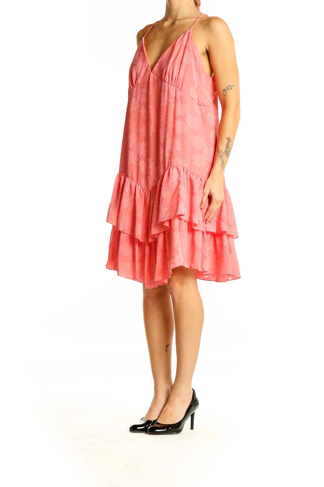 Coral Flowy Tiered Sundress