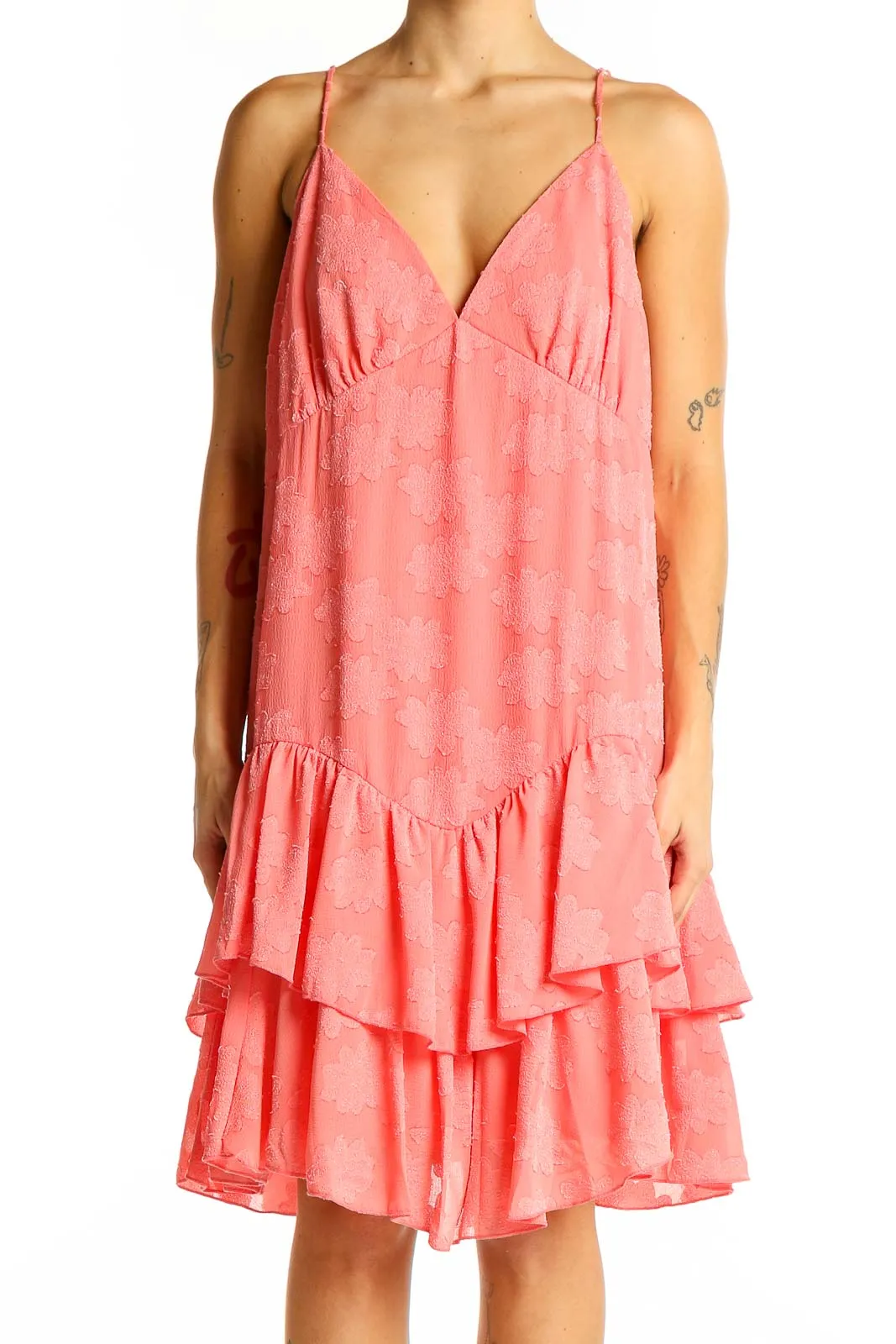 Coral Flowy Tiered Sundress