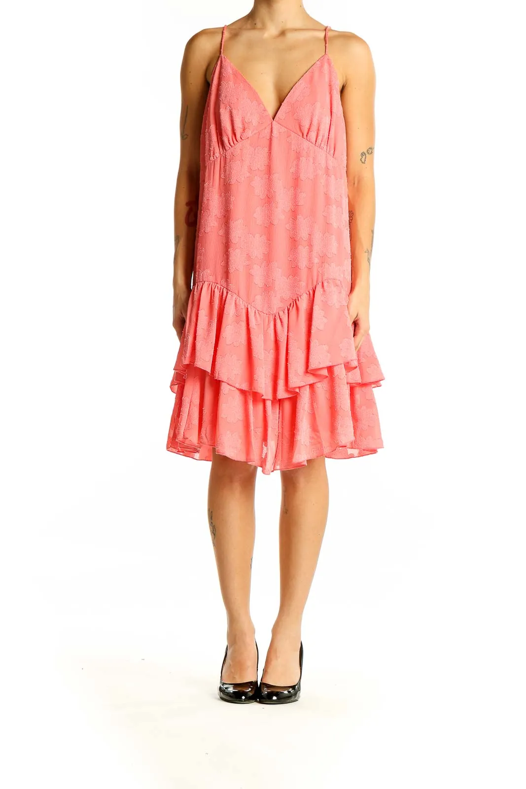 Coral Flowy Tiered Sundress