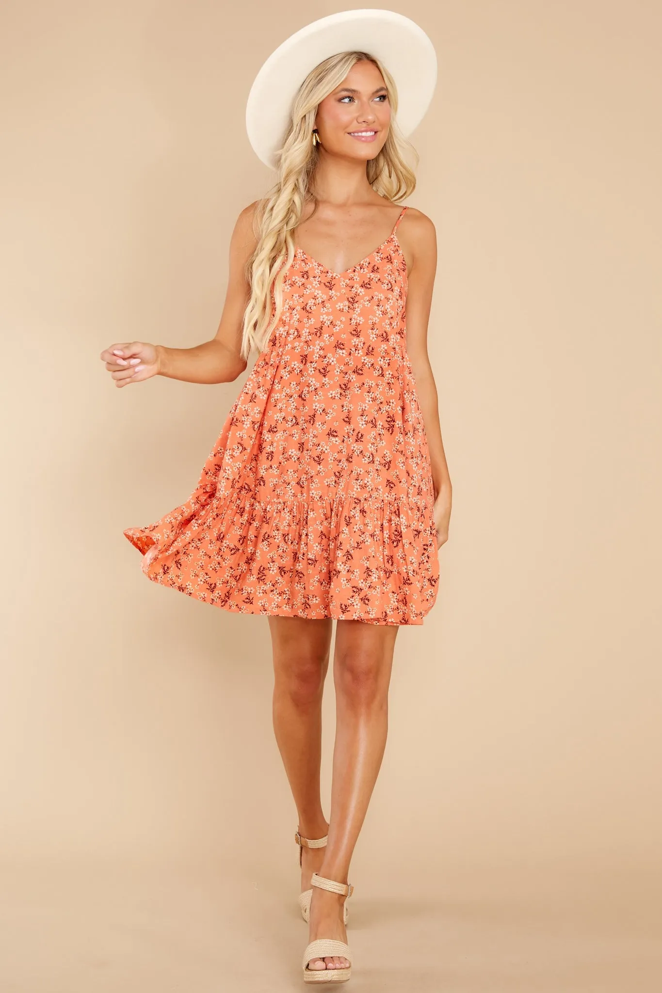 Cross Your Heart Coral Floral Print Dress