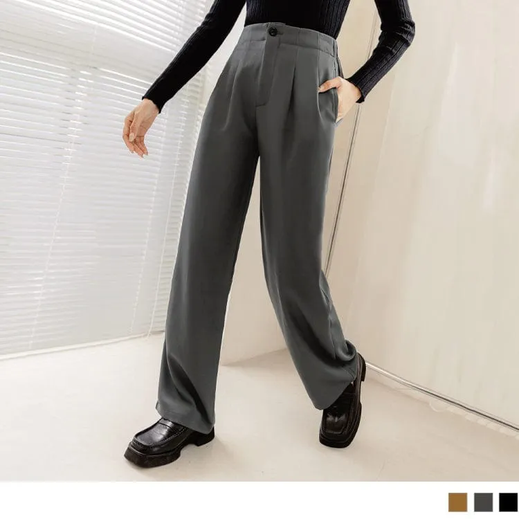 ELASTIC WAIST WIDE STRAIGHT LONG SUIT PANTS