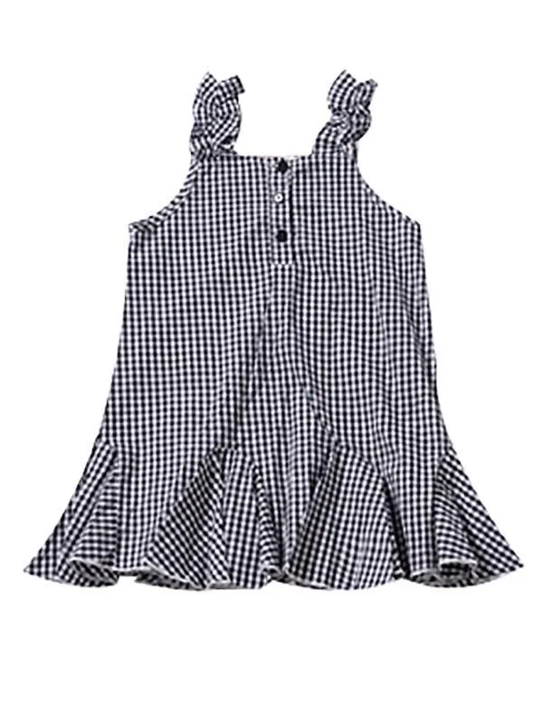 Fashion  Infant Girl Plaid Ruffled Sleeveless Shift Dress