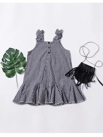 Fashion  Infant Girl Plaid Ruffled Sleeveless Shift Dress