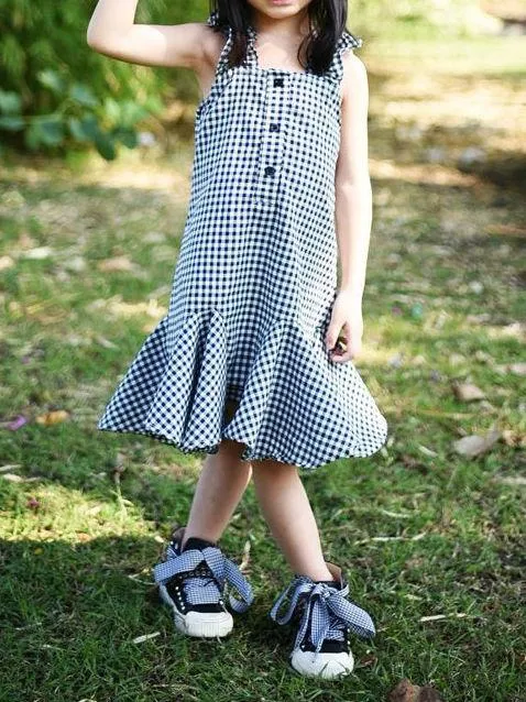 Fashion  Infant Girl Plaid Ruffled Sleeveless Shift Dress