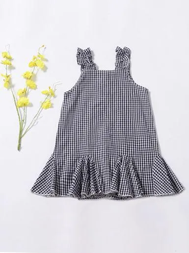 Fashion  Infant Girl Plaid Ruffled Sleeveless Shift Dress