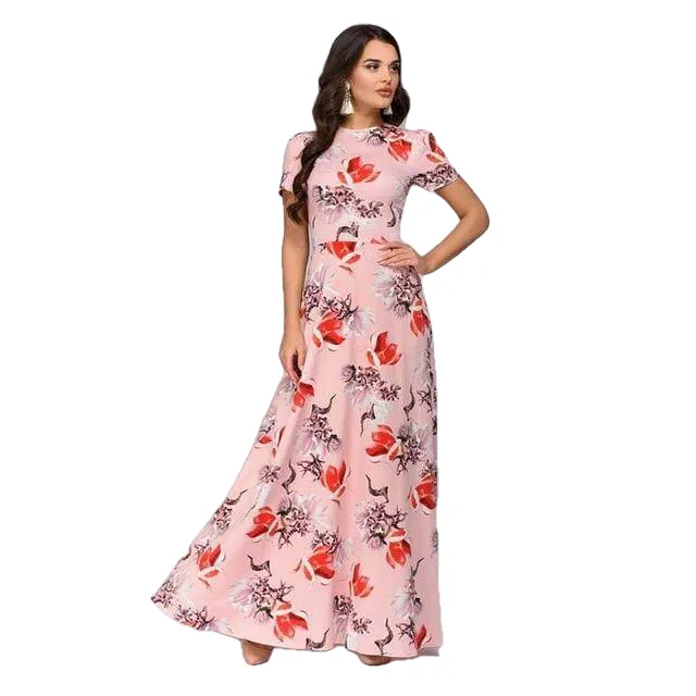 Floral Print Boho Dress Elegant Long Short Sleeve