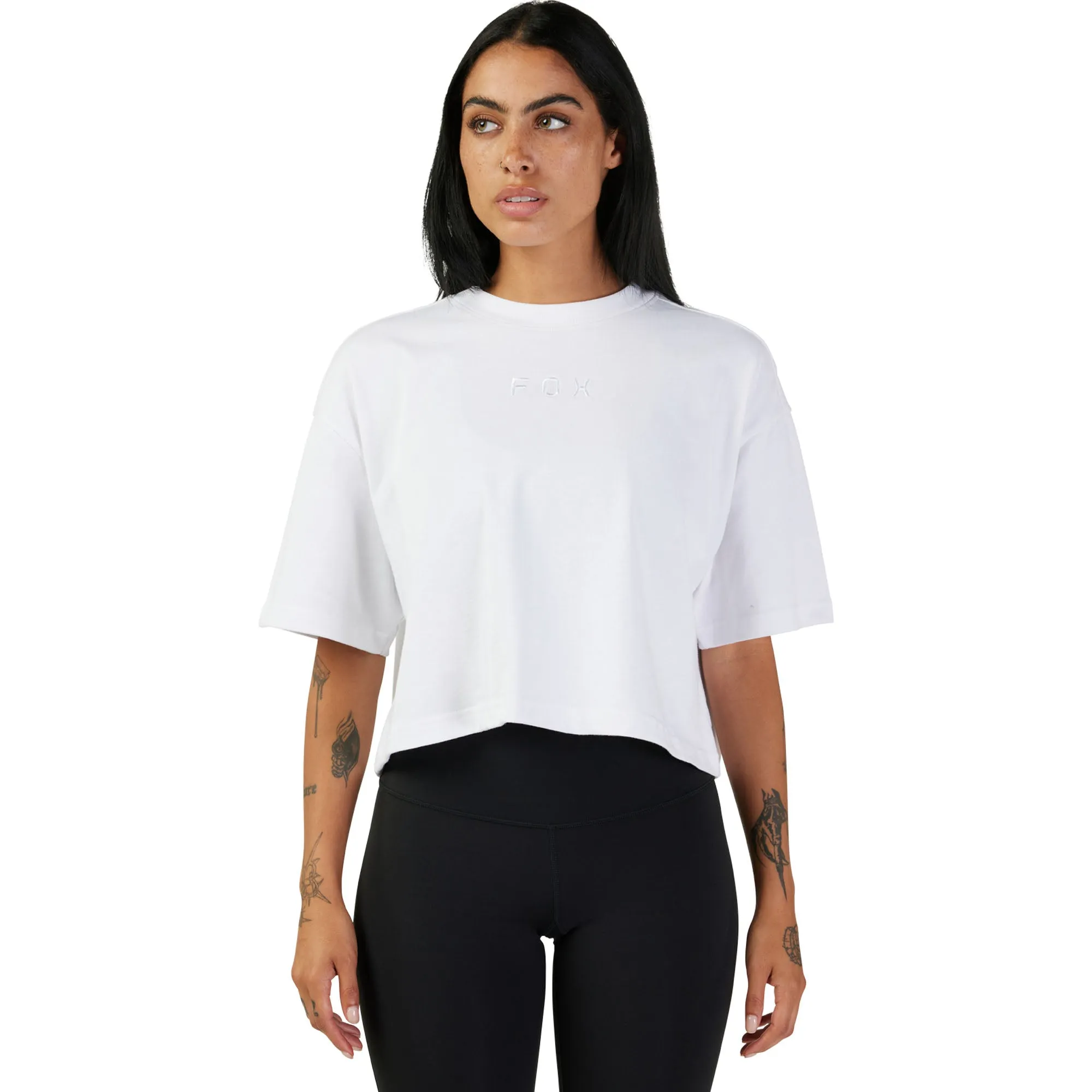 Fox Racing  Womens Wordmark Premium Crop Tee Oversized Ultra-Soft T-Shirt White