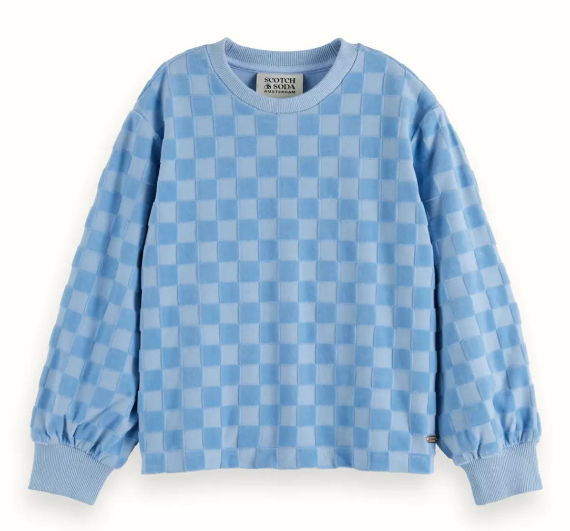 GIRL VELOUR CHECKERBOARD CREWNECK