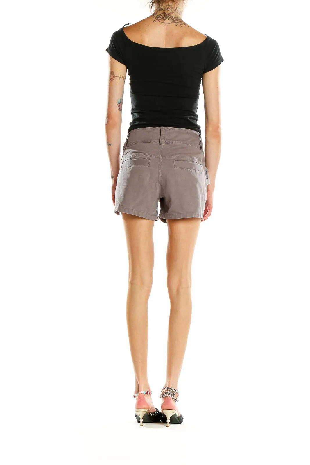 Gray Casual Cotton Blend Shorts