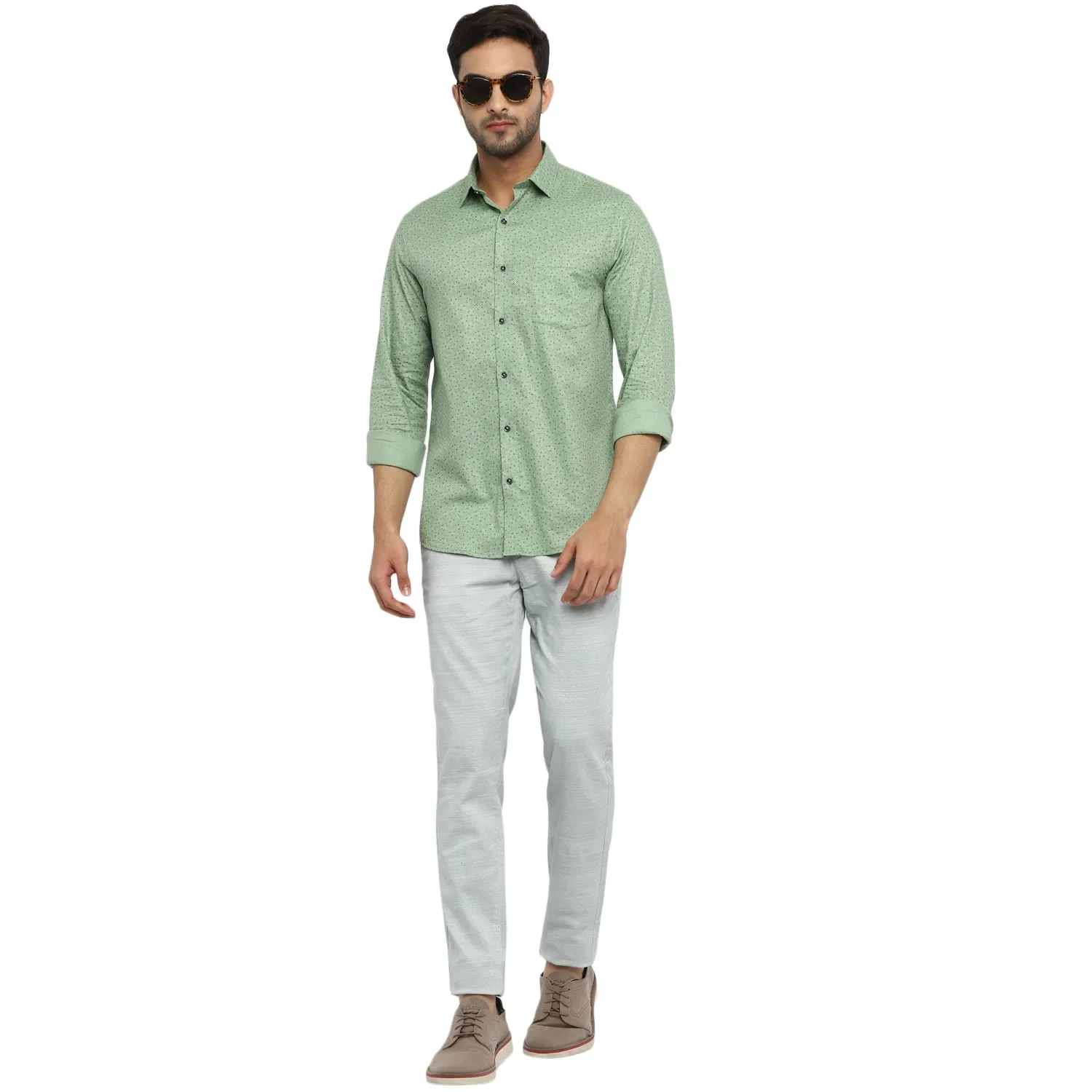 Green Cotton Printed Slim Fit Shirts