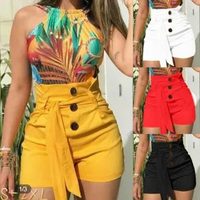 High Waist Casual Solid Beach Belt Hot Skinny Shorts