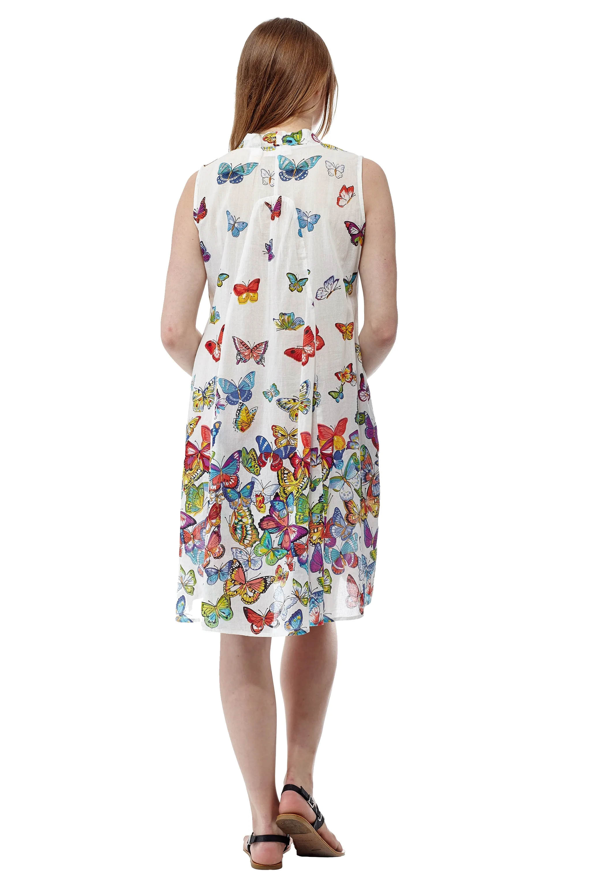 La Cera Sleeveless Butterfly Printed Dress