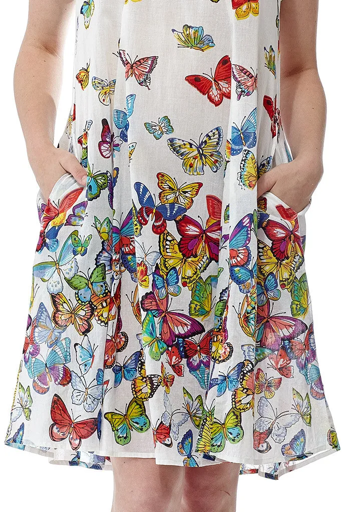 La Cera Sleeveless Butterfly Printed Dress