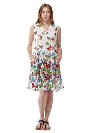 La Cera Sleeveless Butterfly Printed Dress