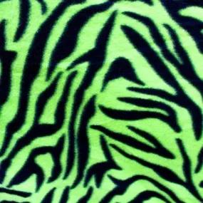 Lime Green | Black Zebra Print Fleece Fabric