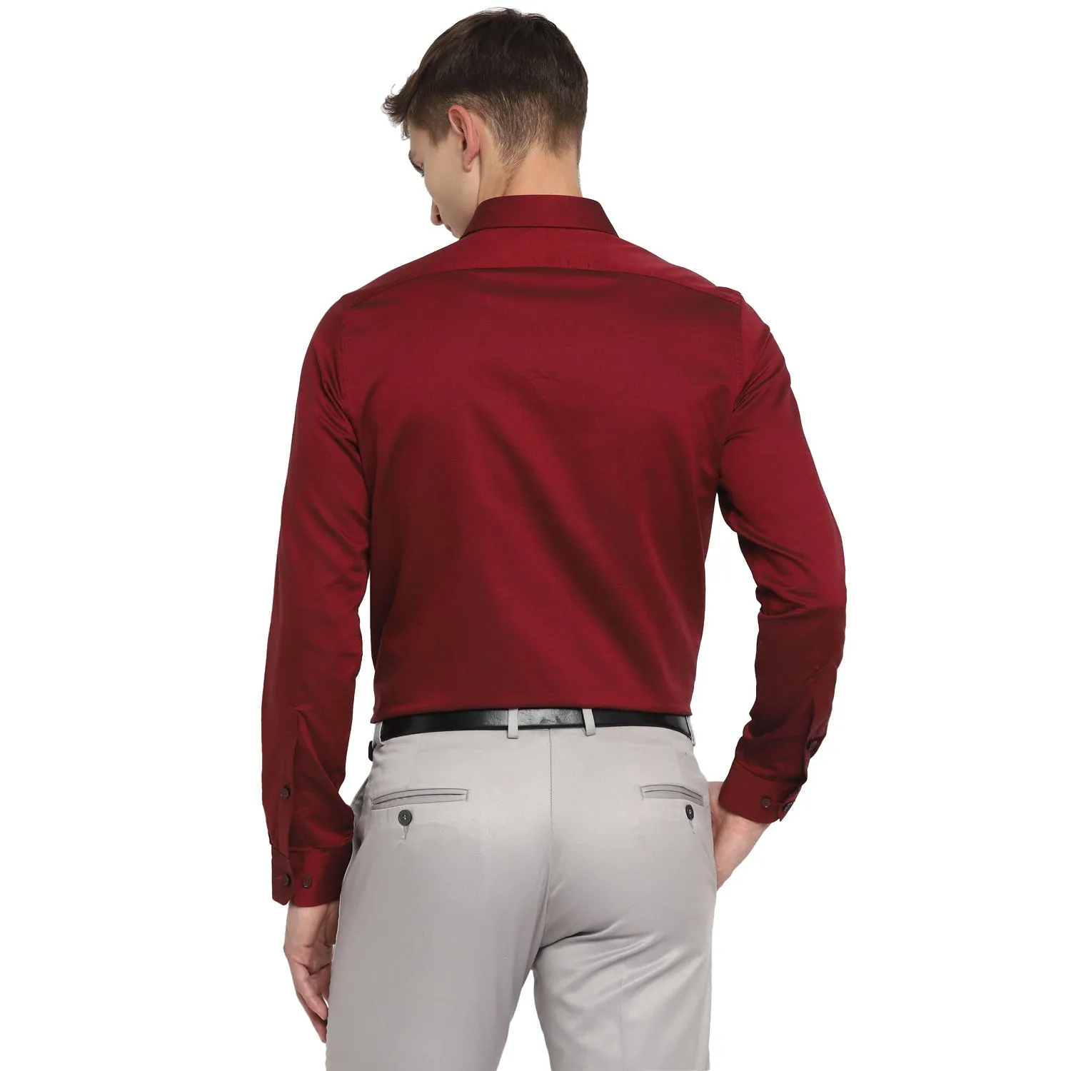 Maroon Cotton Solid Slim Fit Shirts