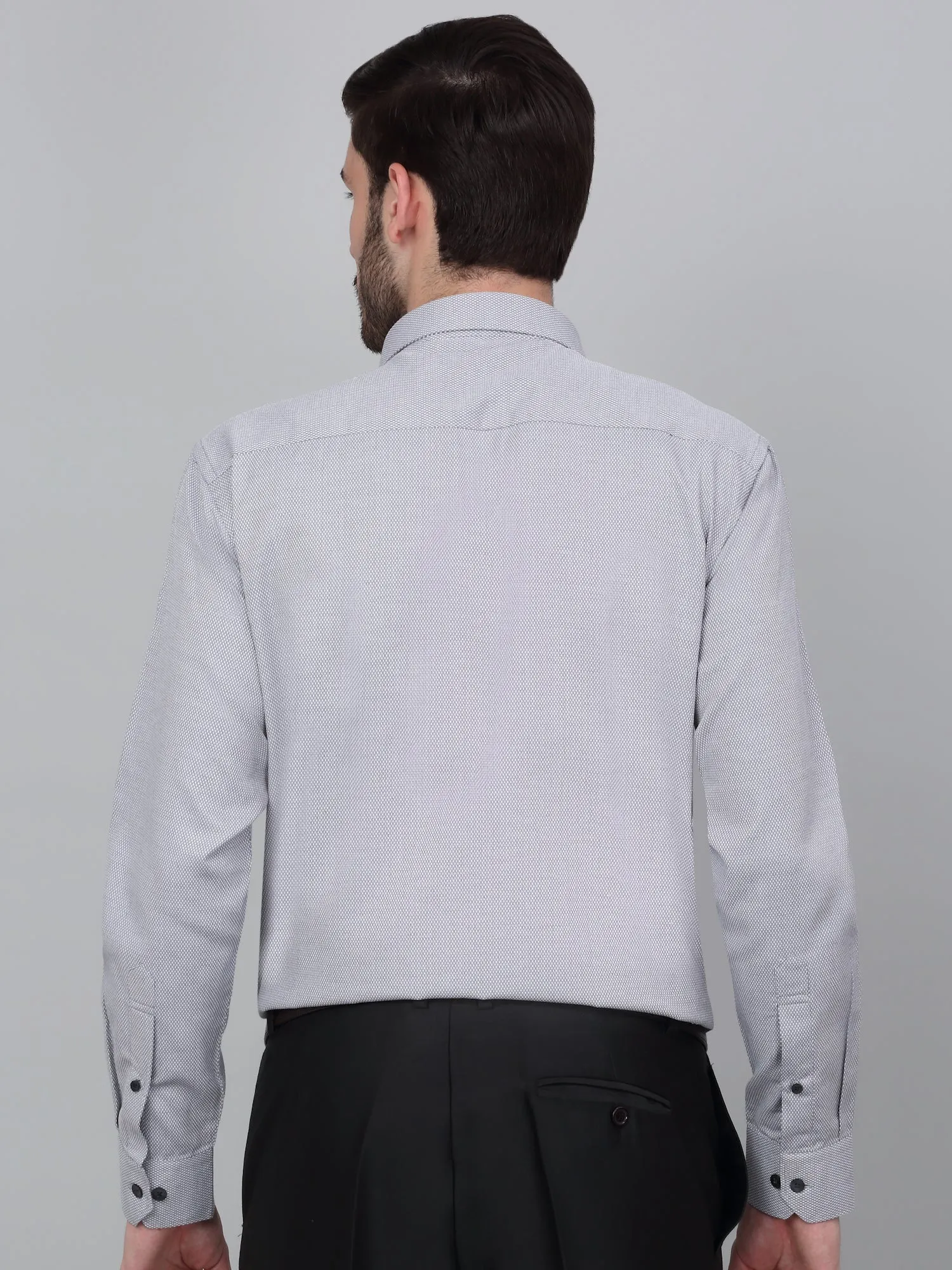 Men's Grey Self Design Full Sleeve Formal Shirt