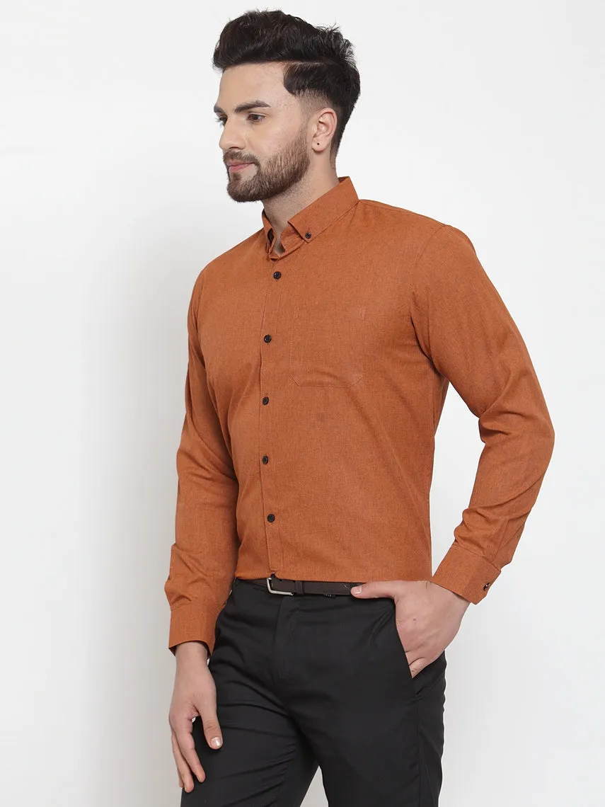 Men's Rust Cotton Solid Button Down Formal Shirts ( SF 734Rust ) - Jainish