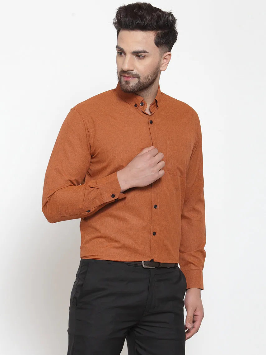 Men's Rust Cotton Solid Button Down Formal Shirts ( SF 734Rust ) - Jainish