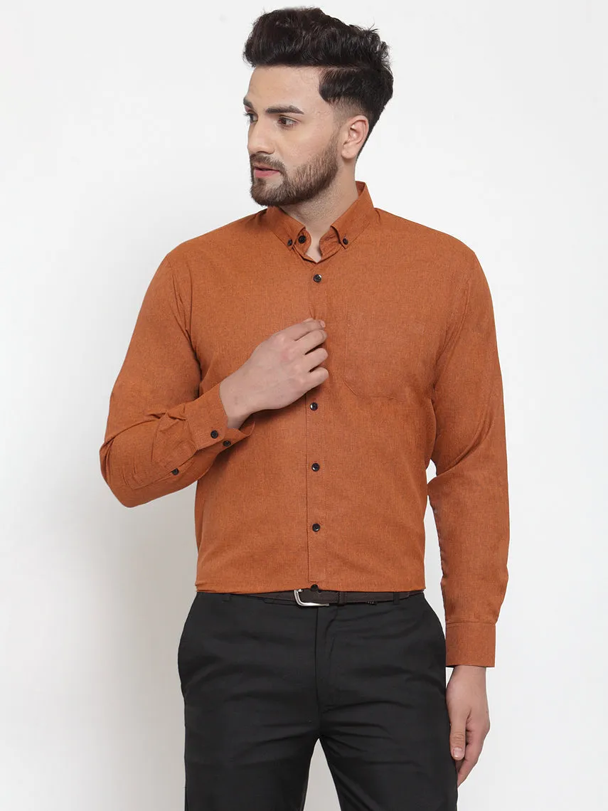 Men's Rust Cotton Solid Button Down Formal Shirts ( SF 734Rust ) - Jainish