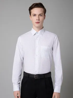 Men's White Formal Geometric Ditsy Print Full Sleeve Shirt