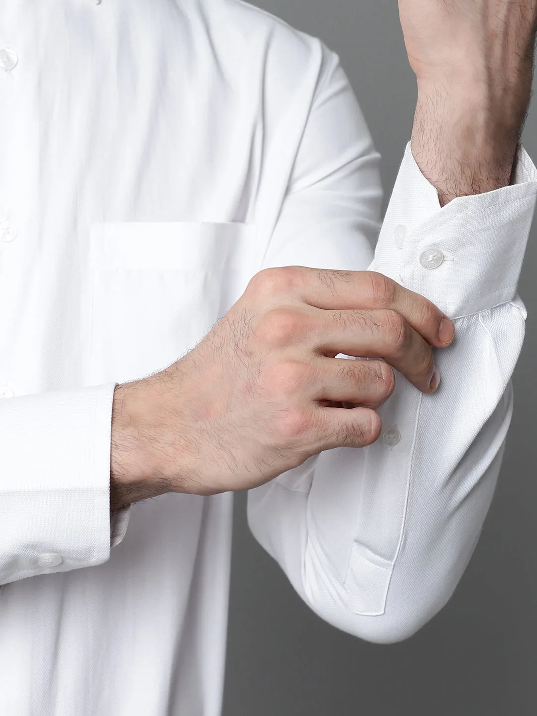 Men's White Self Design Full Sleeve Formal Shirt